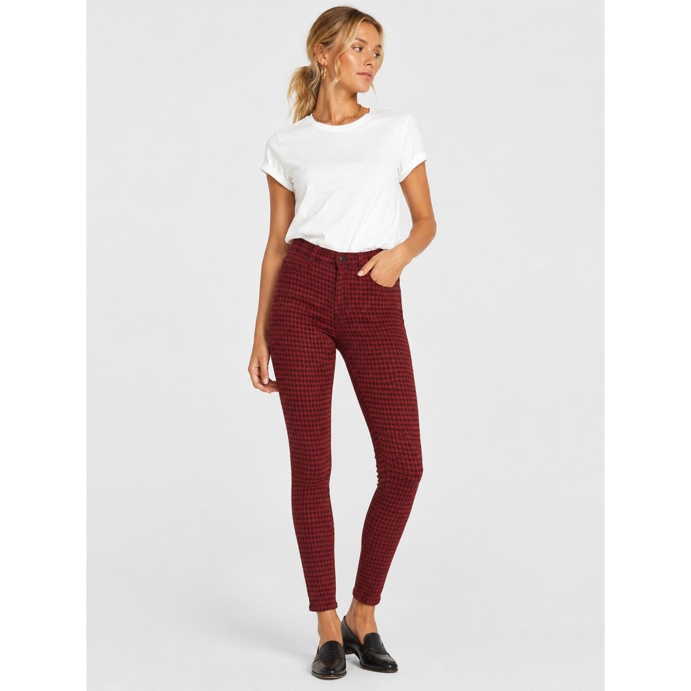 Hudson Barbara Super Skinny Jeans Red Black Houndstooth High Rise Size 32